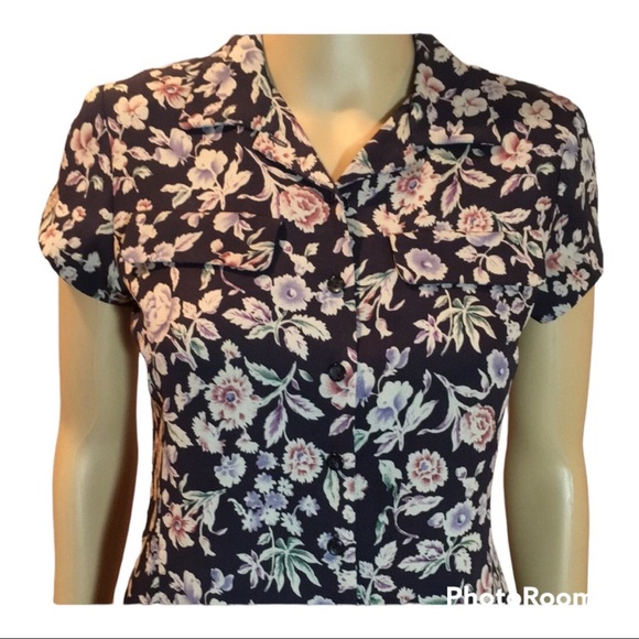 Jones of New York 2 pc Blue Floral Silk Dress - Picture 6 of 16